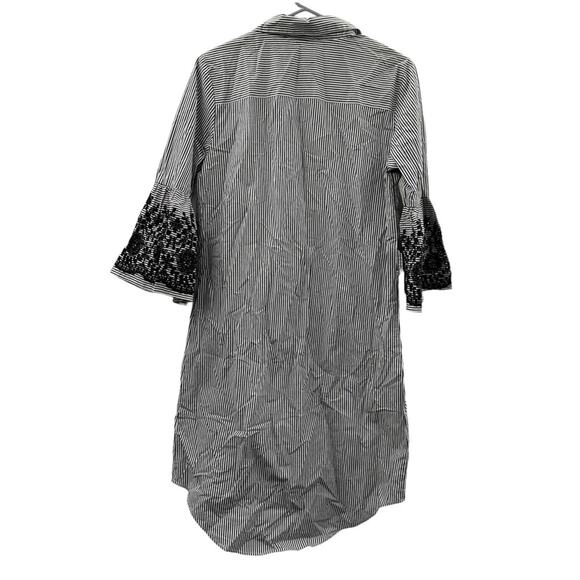 Calvin Klein Gray & White Striped Boho Wide Bell Sleeve Button Down Dress Sz‎ 6 - Picture 6 of 11